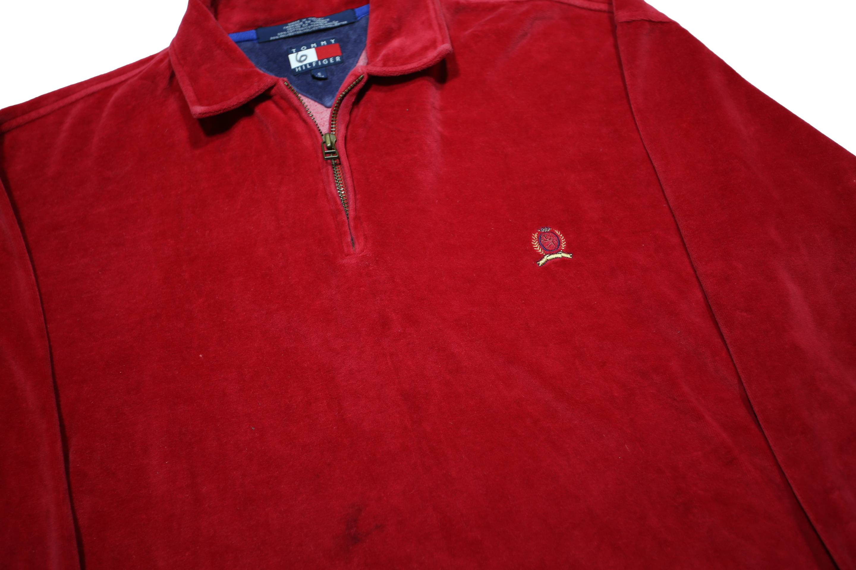 TOMMY HILFIGER Mens Red Plain Pullover Jumper Crew Neck Basic Knit S Cotton