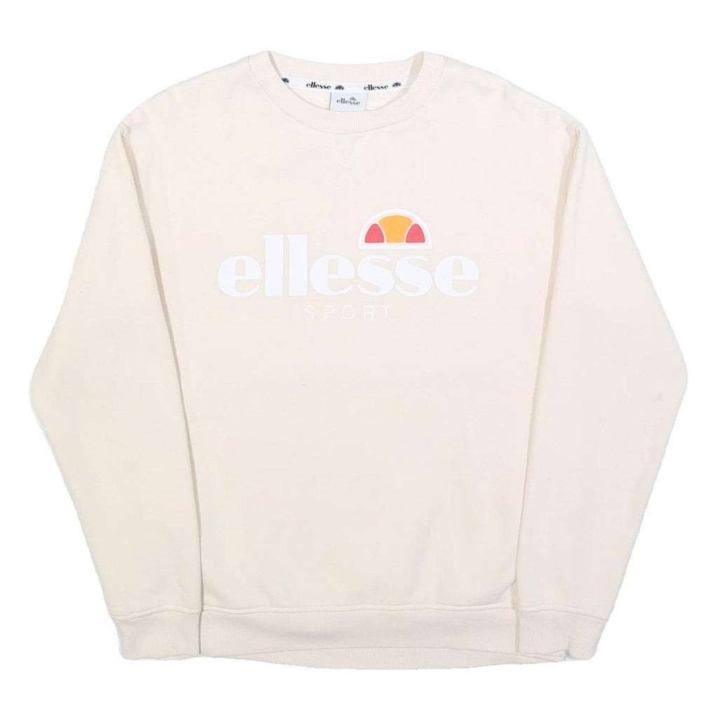ELLESSE Womens Cream Sweatshirt Crew Neck UK 10 Cotton Pullover Casual