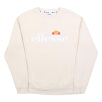 ELLESSE Womens Cream Sweatshirt Crew Neck UK 10 Cotton Pullover Casual