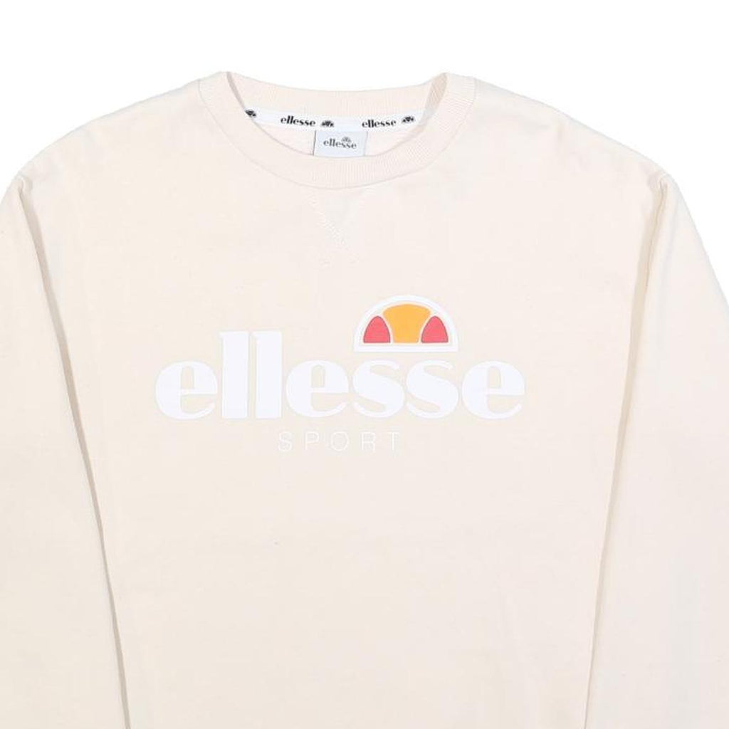 ELLESSE Womens Cream Sweatshirt Crew Neck UK 10 Cotton Pullover Casual