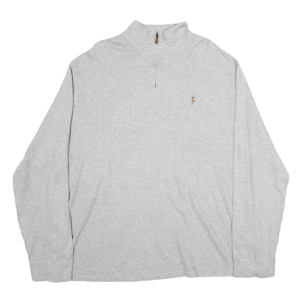 POLO RALPH LAUREN Mens Grey Cotton Plain Half Zip Jumper 2XL Casual Sweatshirt
