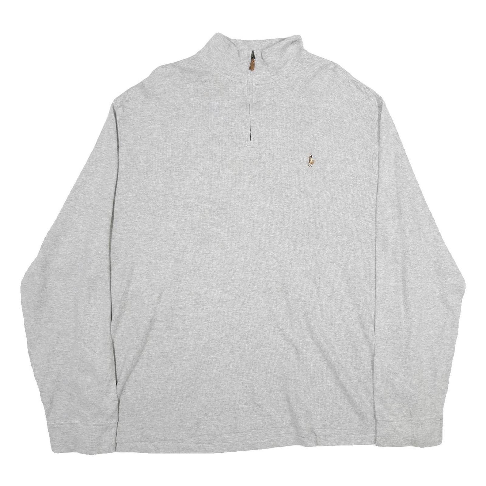POLO RALPH LAUREN Mens Grey Cotton Plain Half Zip Jumper 2XL Casual Sweatshirt