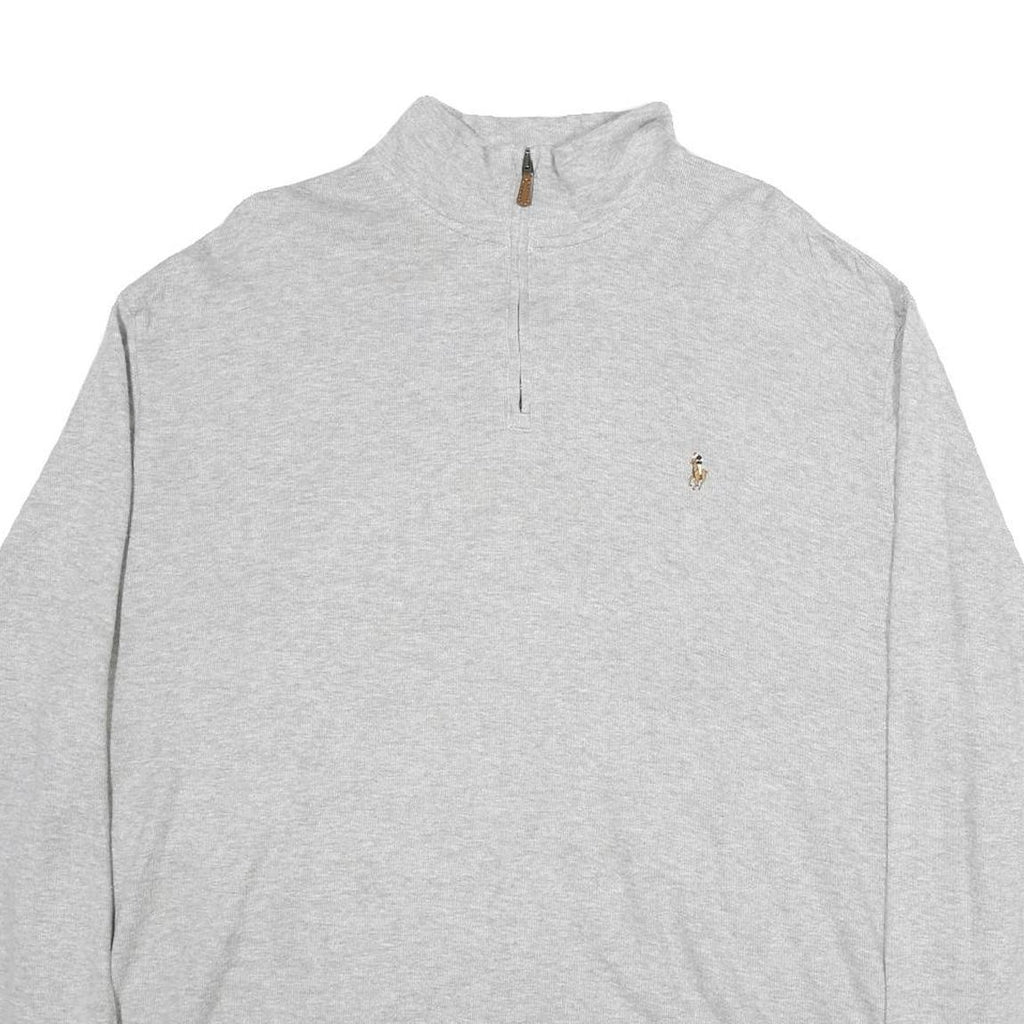 POLO RALPH LAUREN Mens Grey Cotton Plain Half Zip Jumper 2XL Casual Sweatshirt