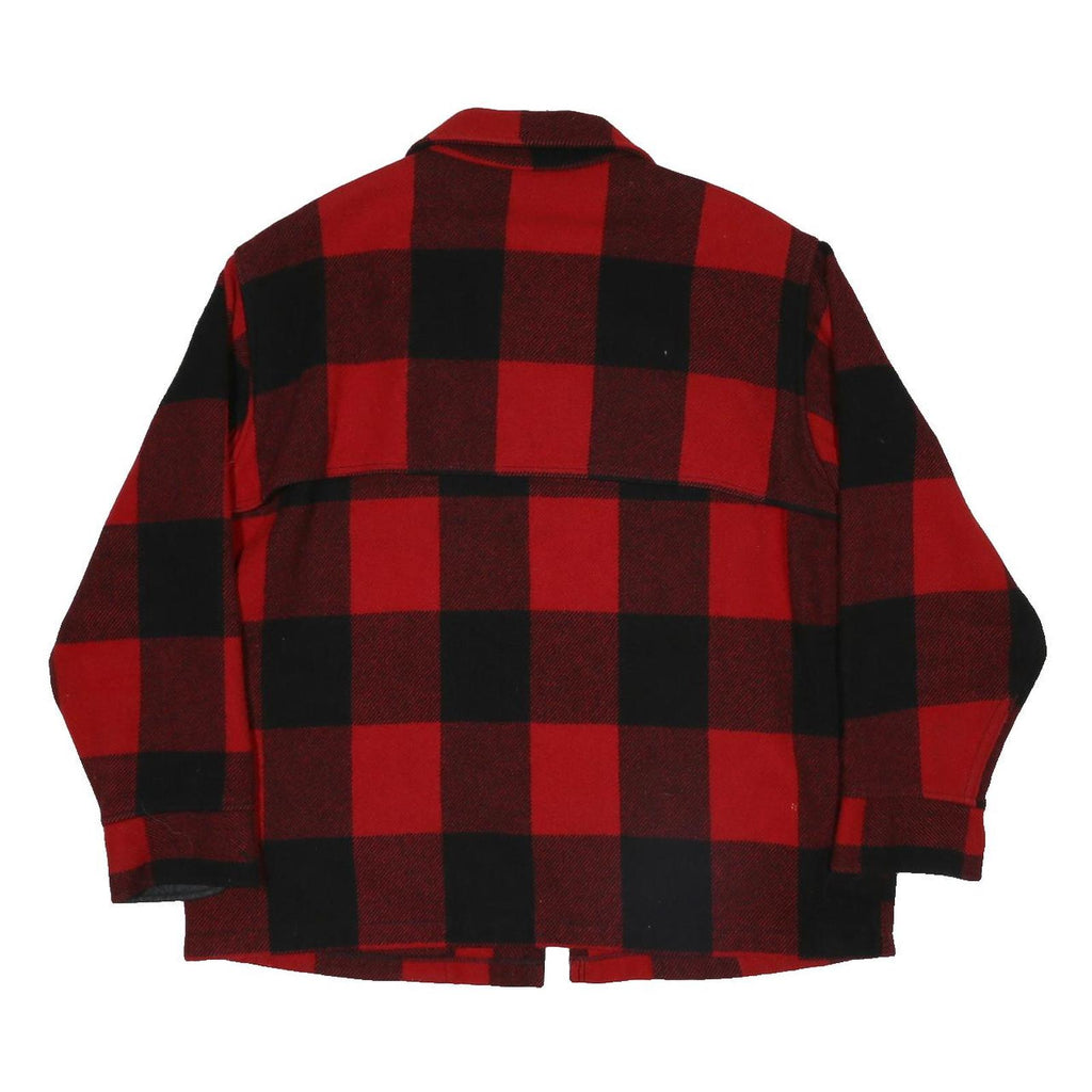 WOOLRICH 1970s Mens Red & Black Check Buffalo Plaid Zip Jacket XL Wool Coat