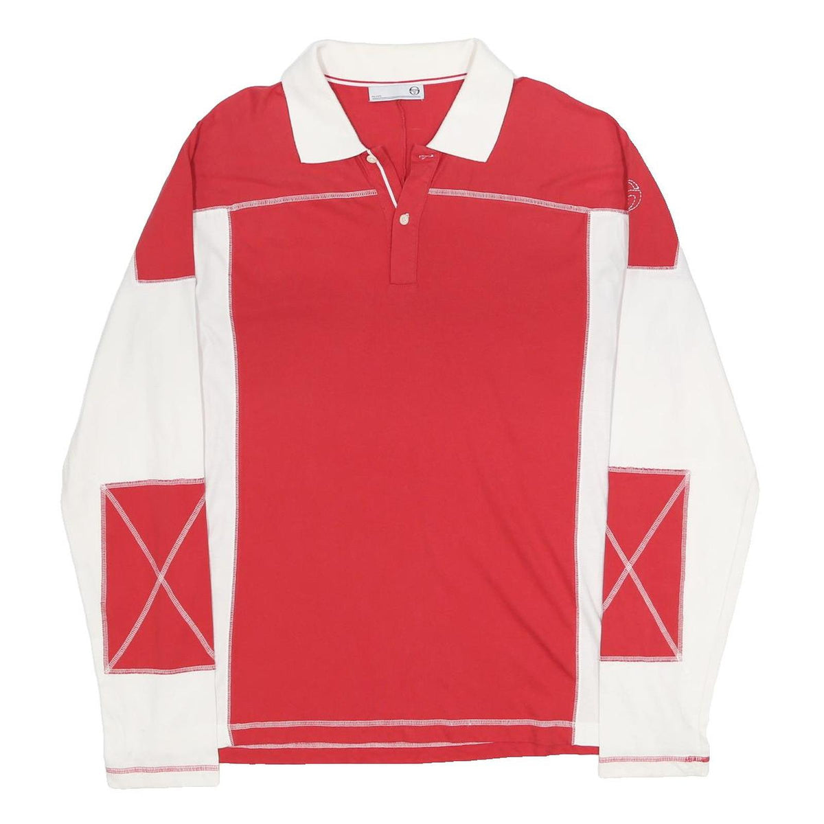 SERGIO TACCHINI Mens Red & White Long Sleeve Plain 2XL Cotton Polo Shirt Classic