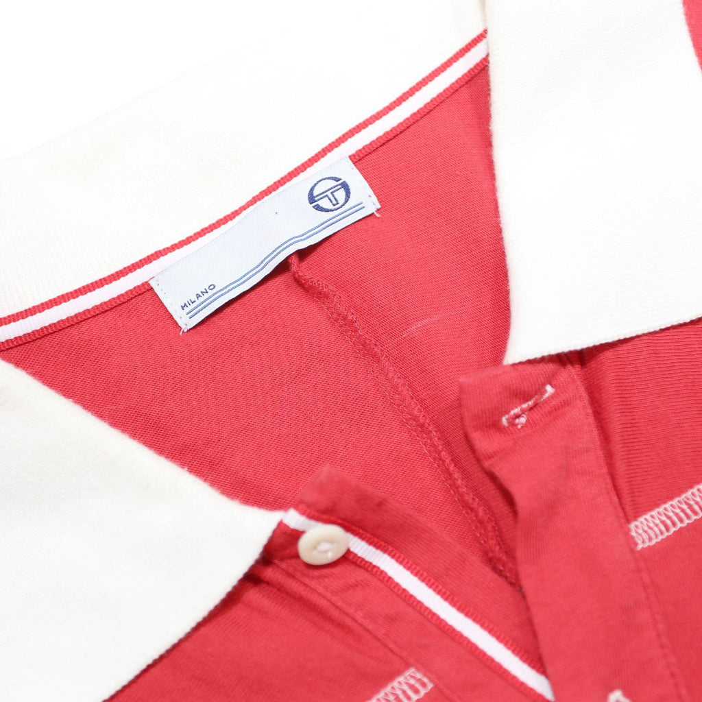SERGIO TACCHINI Mens Red & White Long Sleeve Plain 2XL Cotton Polo Shirt Classic