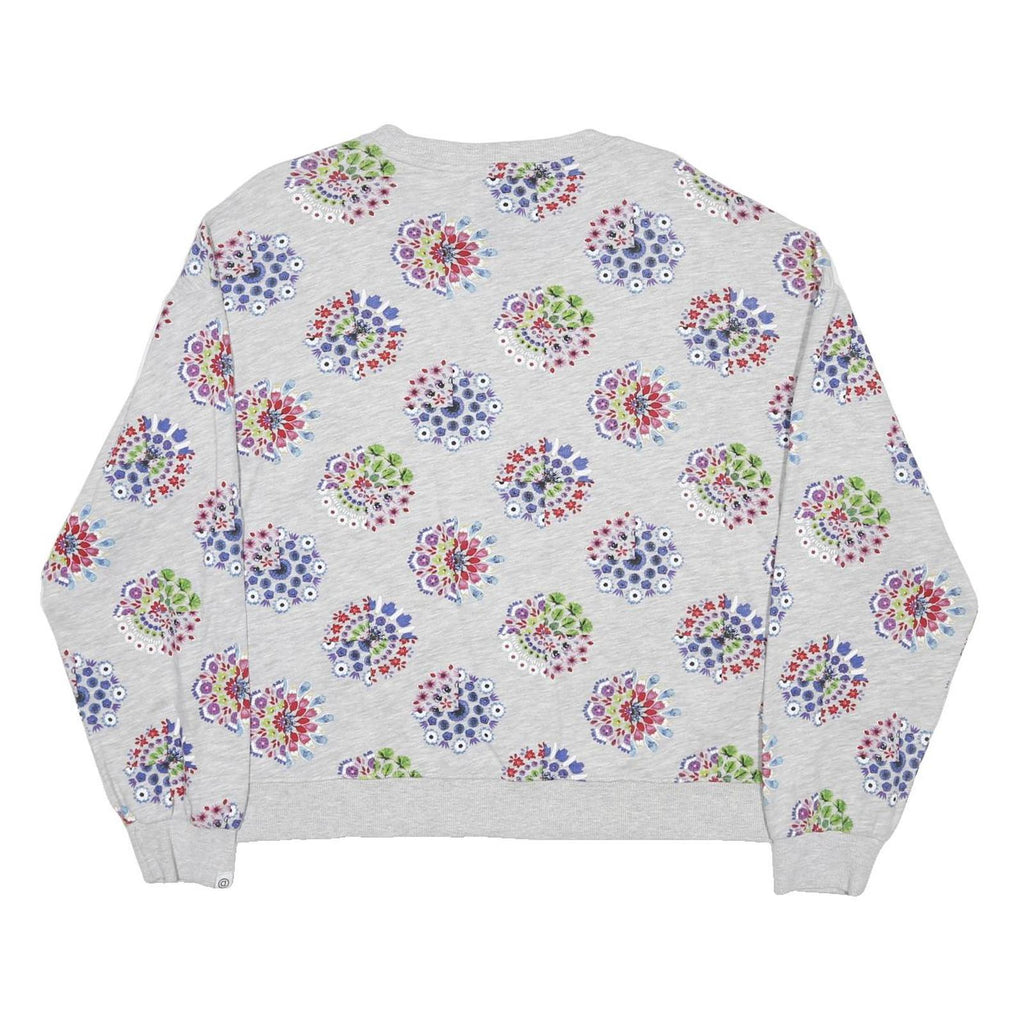 DESIGUAL Womens Grey Floral Print Crew Neck L Cotton Blend Sweatshirt
