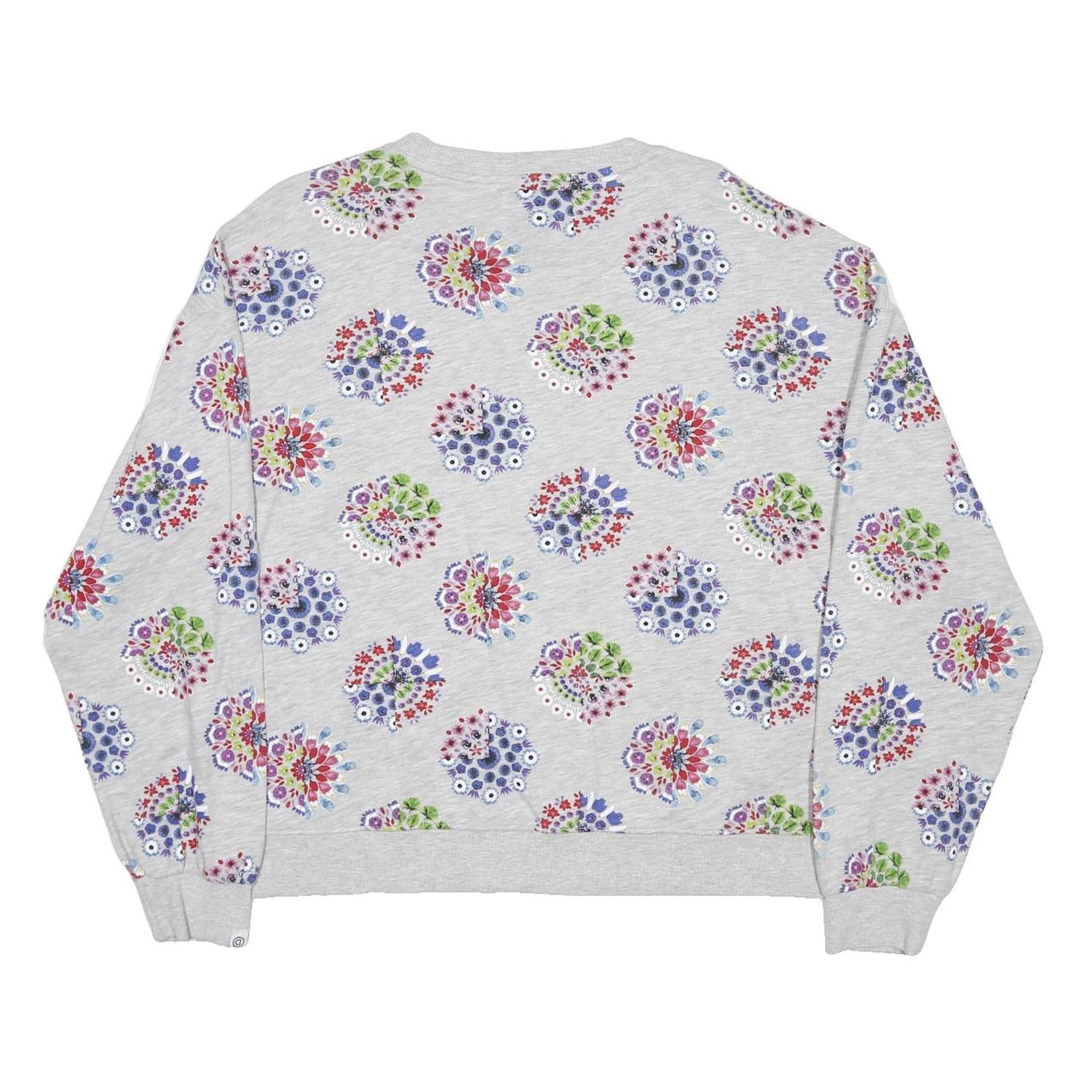 DESIGUAL Womens Grey Floral Print Crew Neck L Cotton Blend Sweatshirt