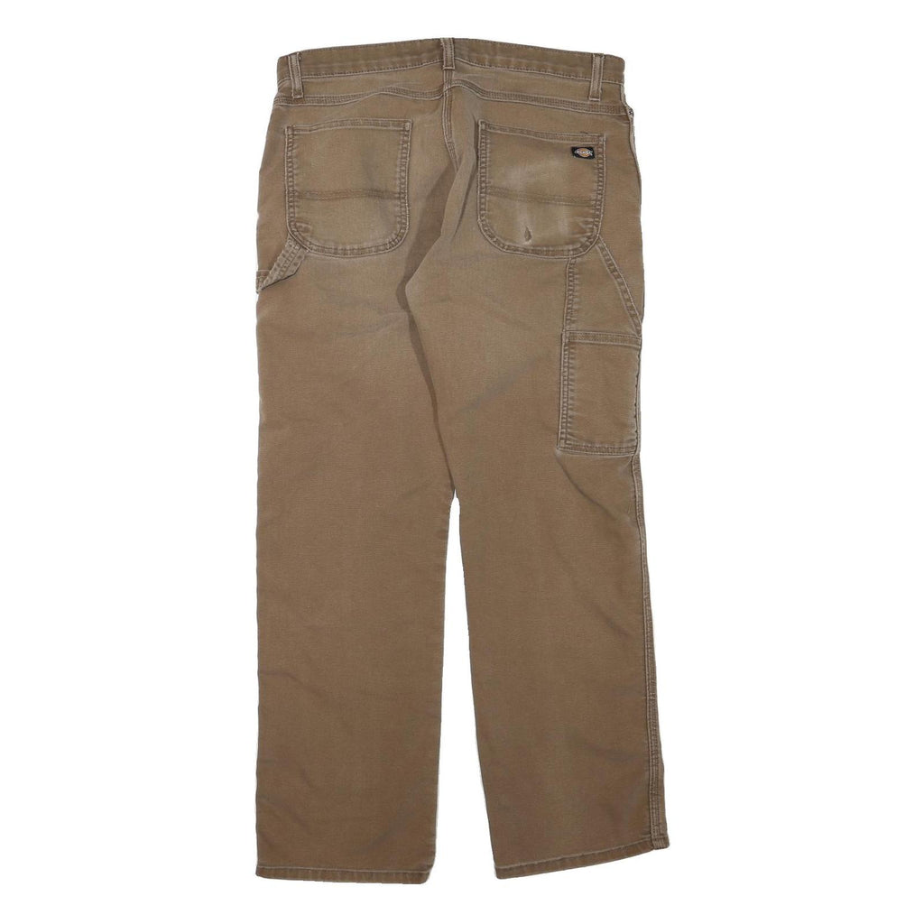 DICKIES Mens Regular Fit Straight Cotton Blend Brown Zip W34 L30 Workwear Jeans