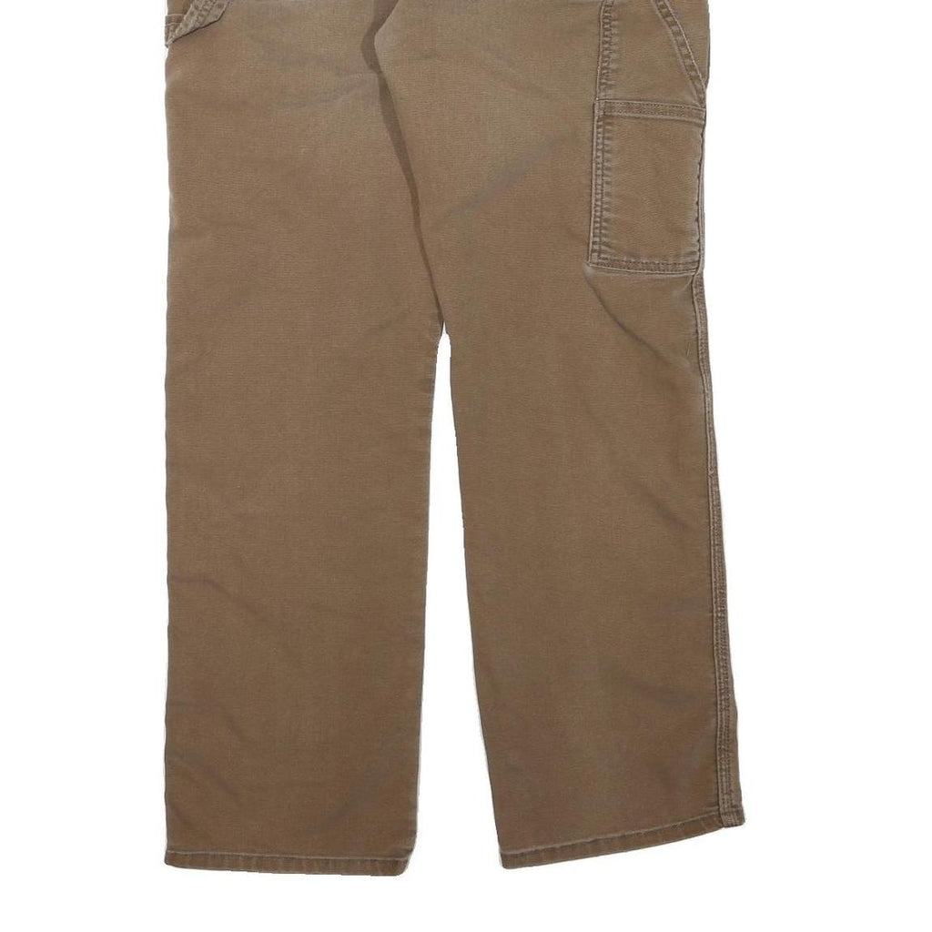 DICKIES Mens Regular Fit Straight Cotton Blend Brown Zip W34 L30 Workwear Jeans