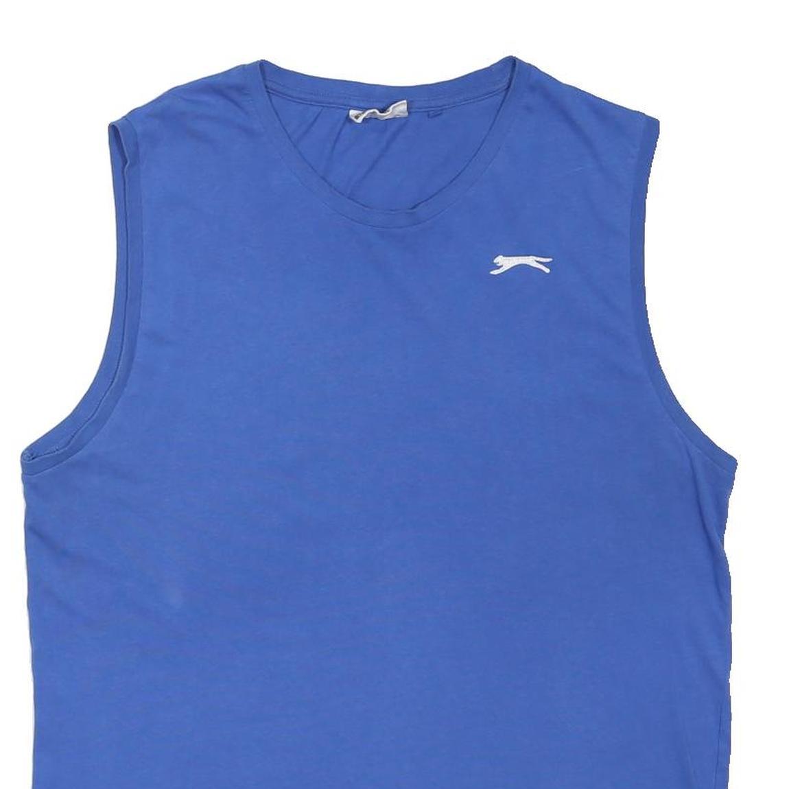 SLAZENGER Mens Blue Sleeveless Round Neck Cotton Blend M Sports Logo T-Shirt