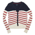 TOMMY HILFIGER Womens Navy & Cream Red Striped Pattern Button Up Cotton Jumper S