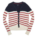 TOMMY HILFIGER Womens Navy & Cream Red Striped Pattern Button Up Cotton Jumper S