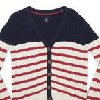 TOMMY HILFIGER Womens Navy & Cream Red Striped Pattern Button Up Cotton Jumper S