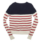 TOMMY HILFIGER Womens Navy & Cream Red Striped Pattern Button Up Cotton Jumper S