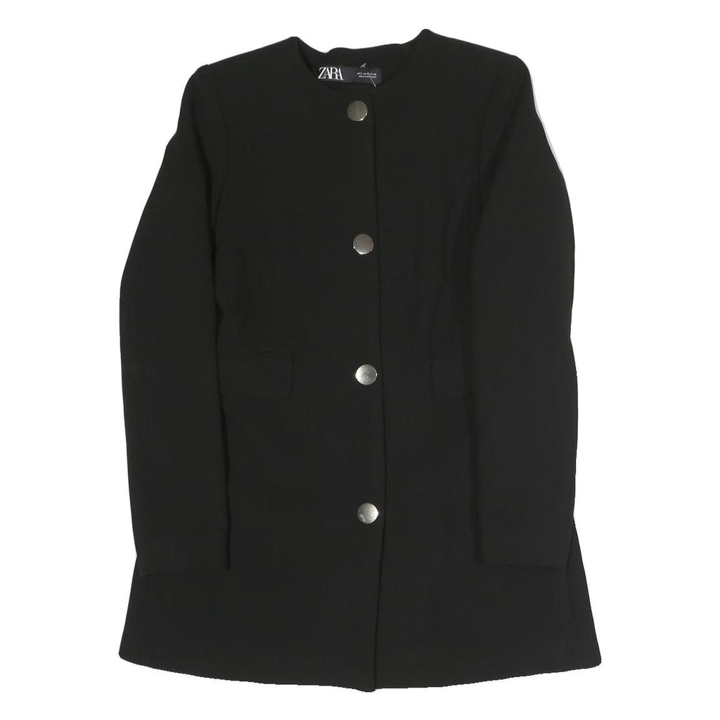 ZARA Womens Black Jacket S Polyester Blend Button Plain Formal Stylish