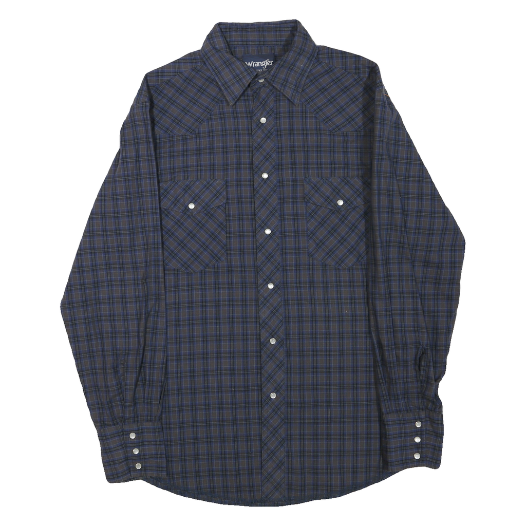 WRANGLER Mens Blue & Brown Check Shirt L Long Sleeve Button Cotton Blend