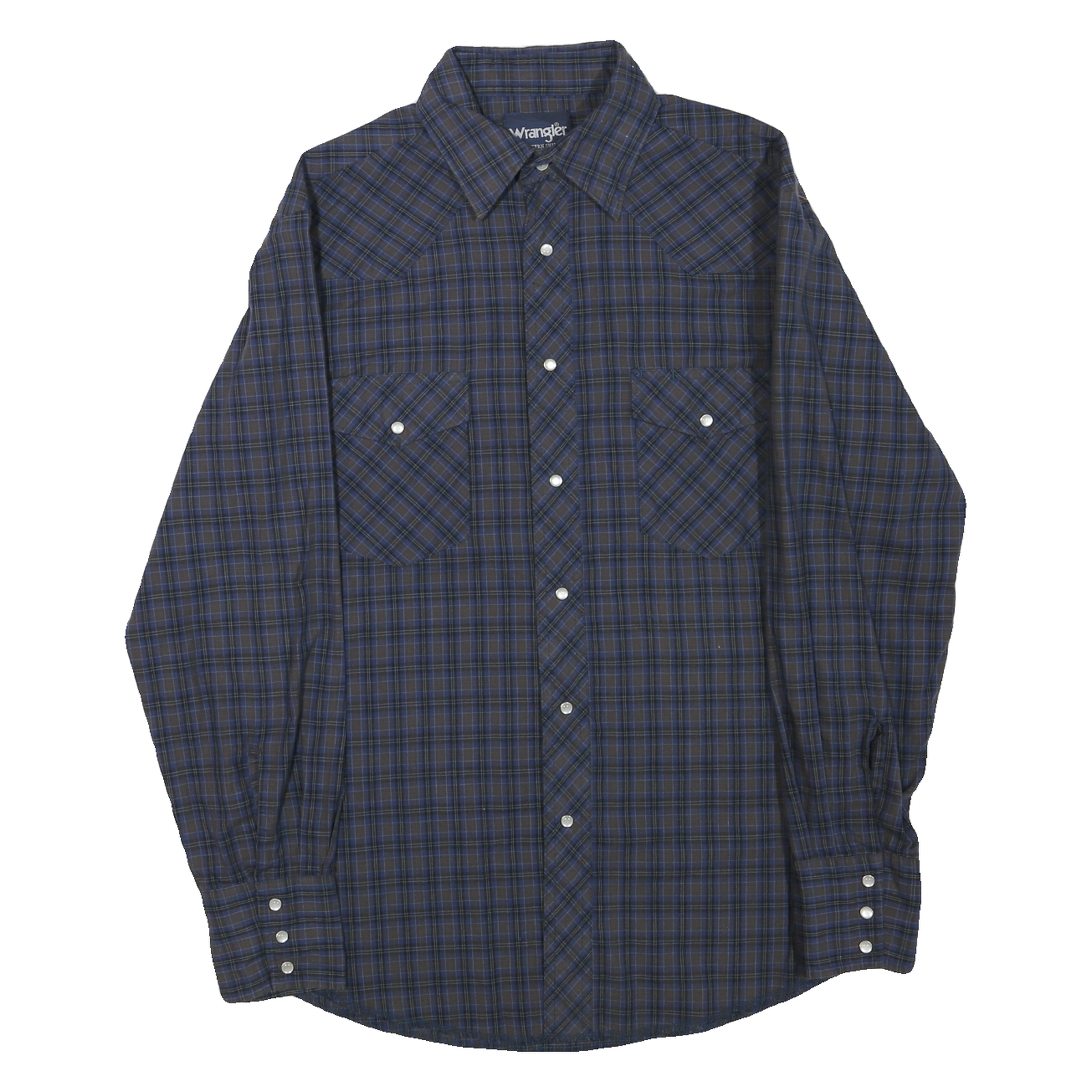 WRANGLER Mens Blue & Brown Check Shirt L Long Sleeve Button Cotton Blend