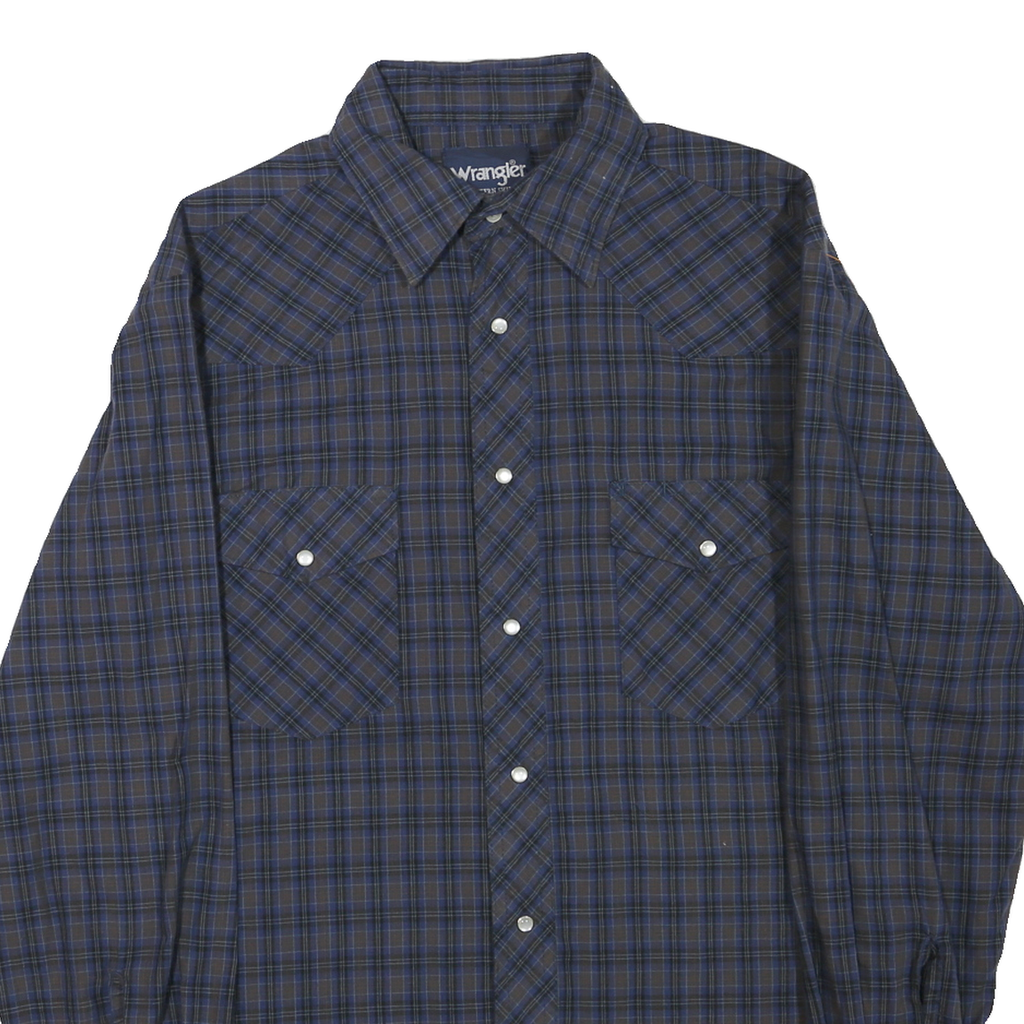 WRANGLER Mens Blue & Brown Check Shirt L Long Sleeve Button Cotton Blend