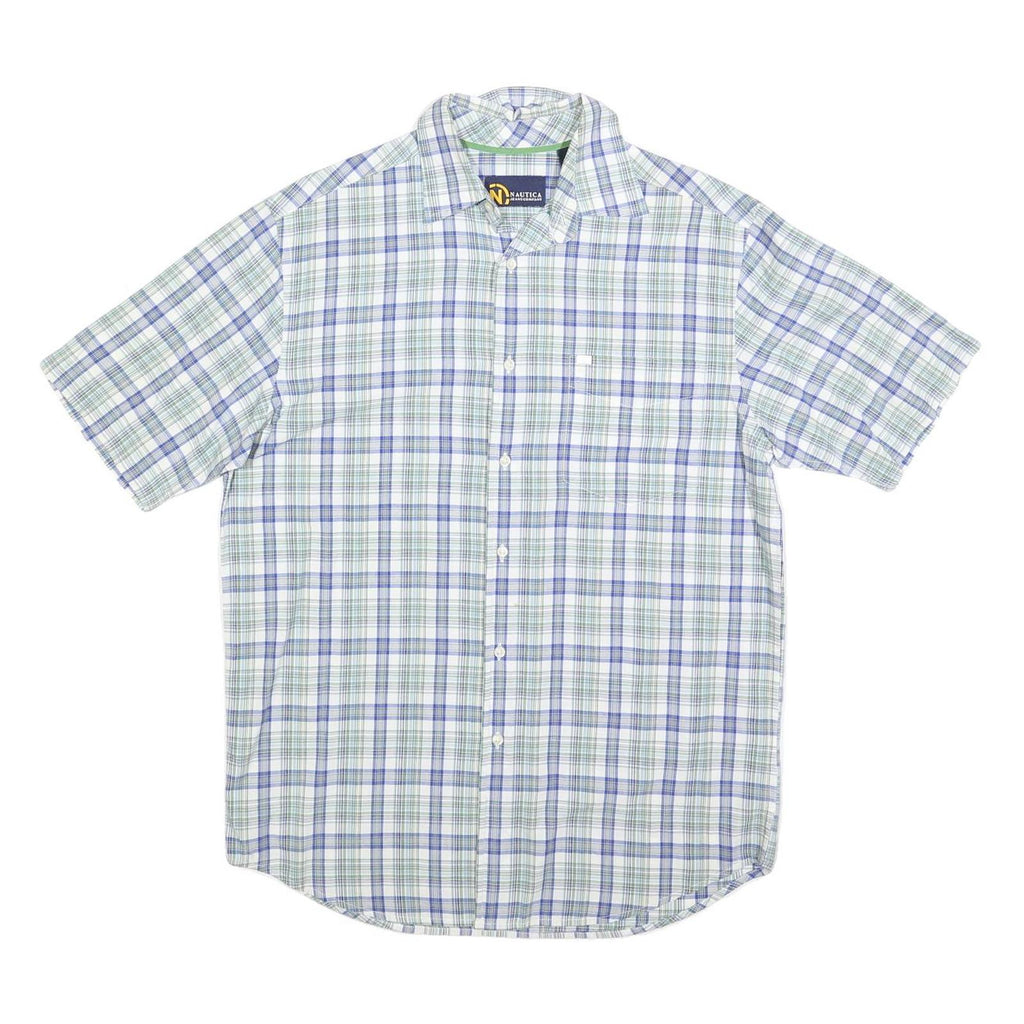 NAUTICA Mens Blue & Green Check Shirt S Cotton Blend Casual Summer Fit