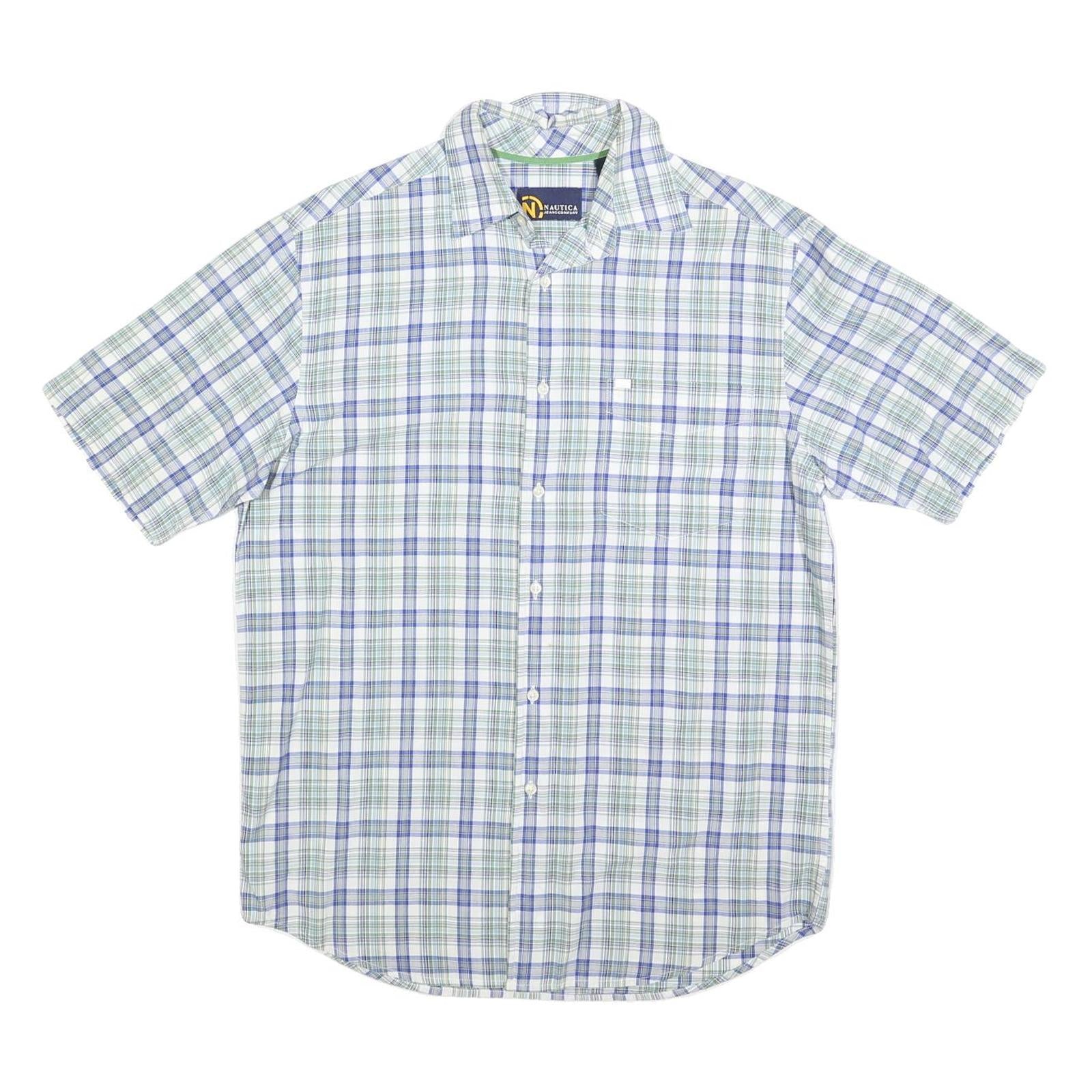 NAUTICA Mens Blue & Green Check Shirt S Cotton Blend Casual Summer Fit