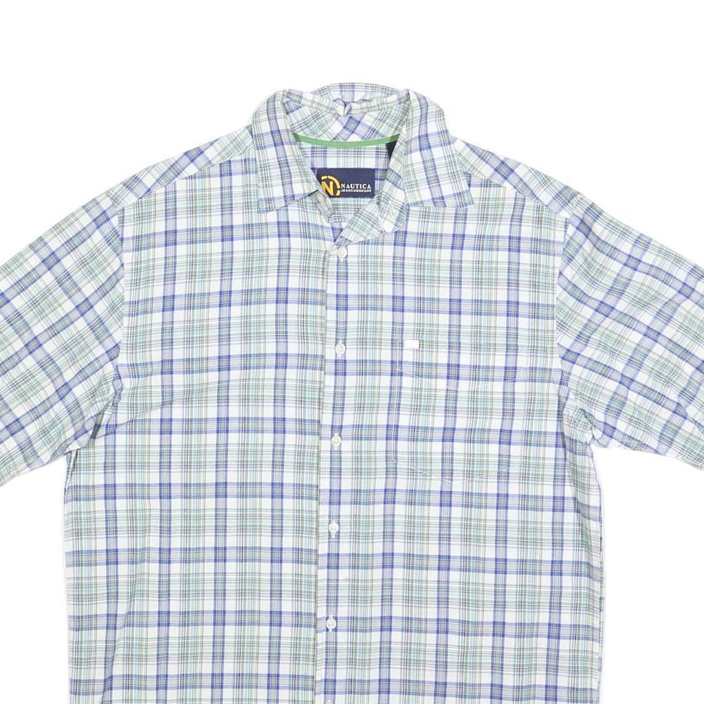 NAUTICA Mens Blue & Green Check Shirt S Cotton Blend Casual Summer Fit