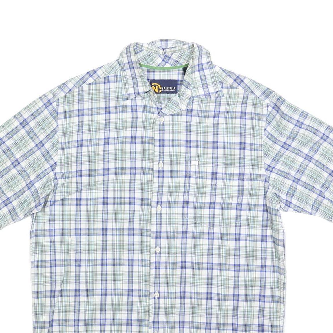 NAUTICA Mens Blue & Green Check Shirt S Cotton Blend Casual Summer Fit