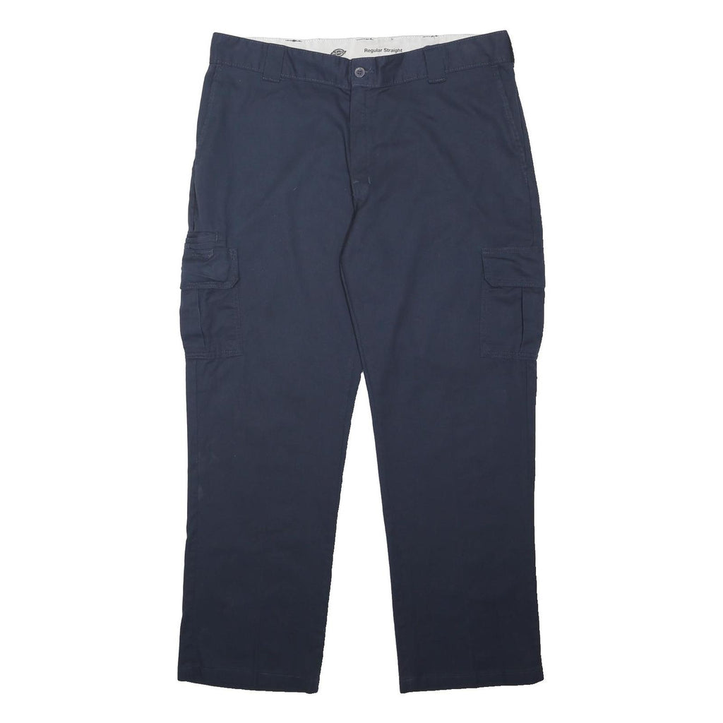 DICKIES Mens Navy Blue Regular Straight Cotton Blend Trousers W40 L31 Workwear
