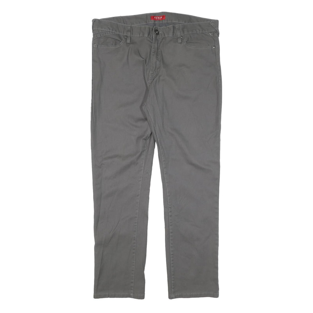 GUESS Mens Cotton Blend Grey Slim Straight Trousers W36 L30 Casual Smart Zip