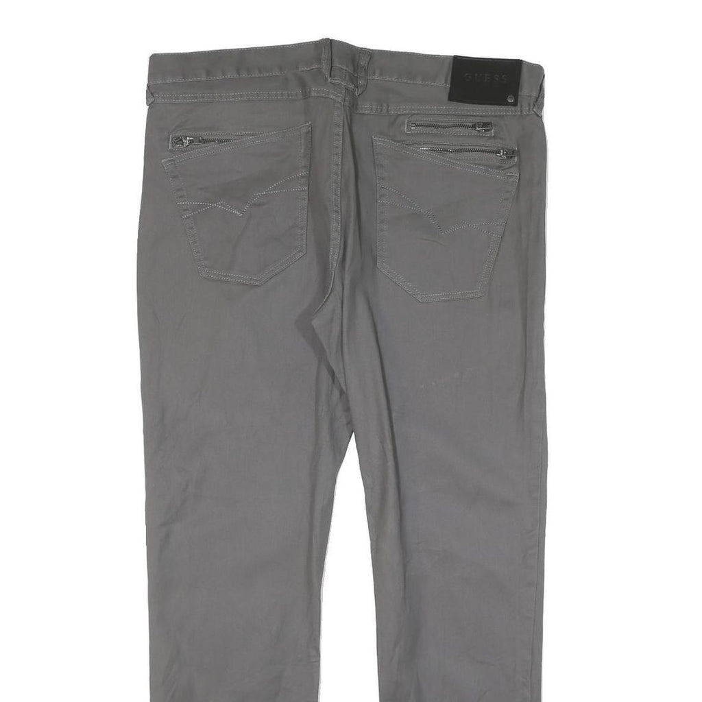 GUESS Mens Cotton Blend Grey Slim Straight Trousers W36 L30 Casual Smart Zip