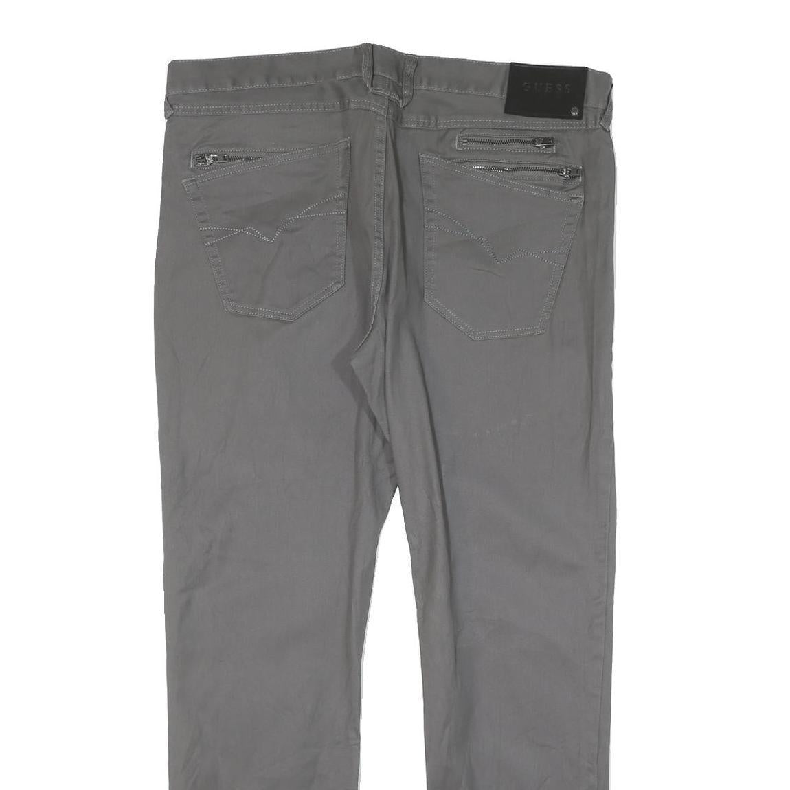 GUESS Mens Cotton Blend Grey Slim Straight Trousers W36 L30 Casual Smart Zip