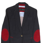 ZARA Womens Black Navy & Red Elbow Patch Button Jacket S Polyester Blend Blazer