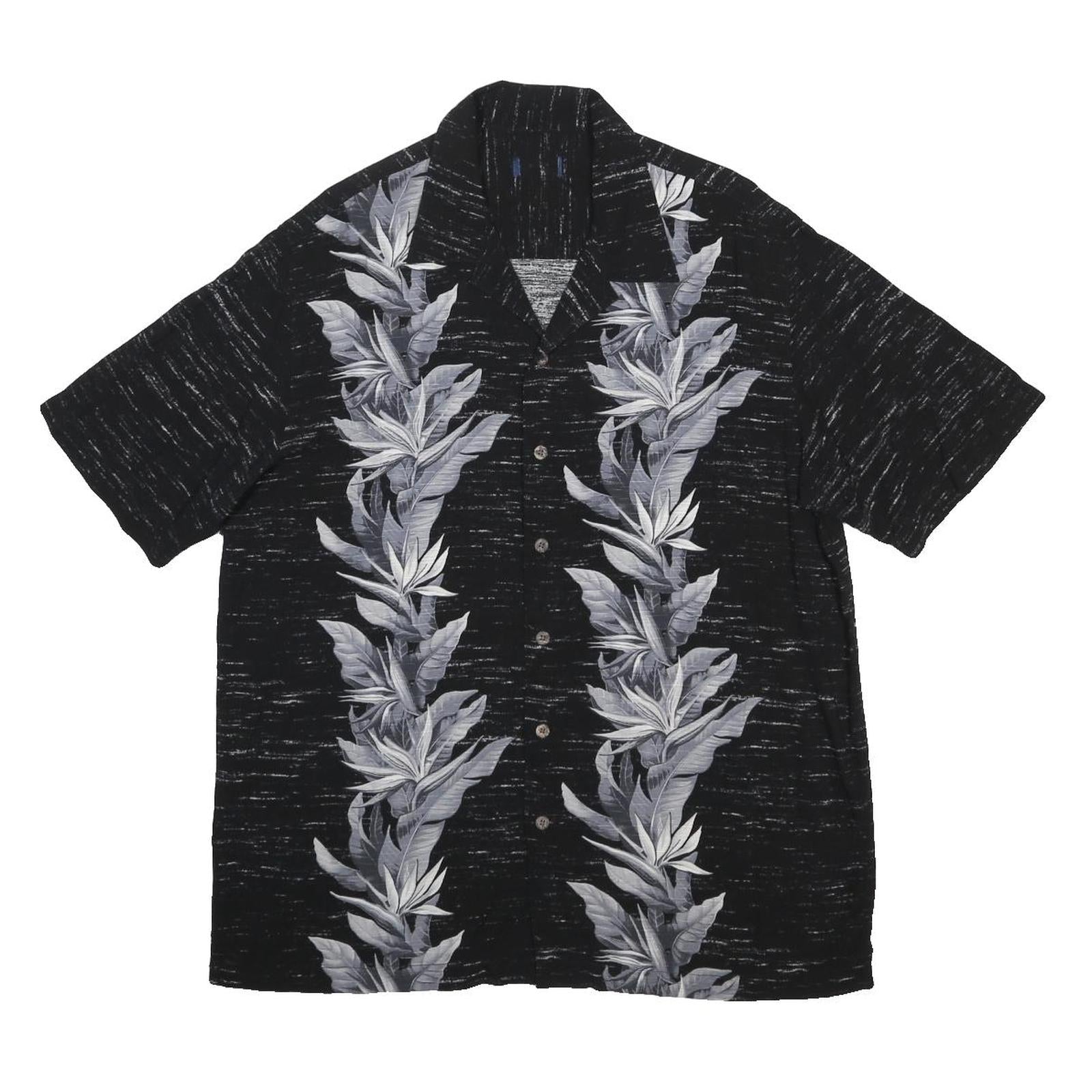 Mens Black Rayon Floral Print Short Sleeve Shirt L Casual Summer Button Up