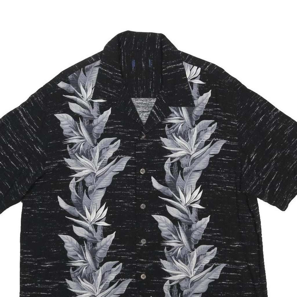 Mens Black Rayon Floral Print Short Sleeve Shirt L Casual Summer Button Up
