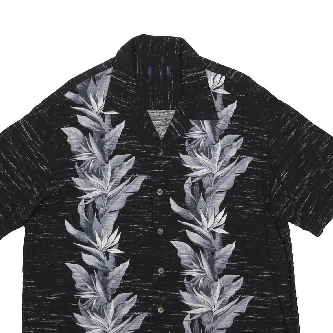 Mens Black Rayon Floral Print Short Sleeve Shirt L Casual Summer Button Up