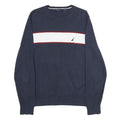 NAUTICA Mens Navy Blue & White Plain Crew Neck Basic Knit Jumper M Cotton
