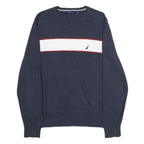 NAUTICA Mens Navy Blue & White Plain Crew Neck Basic Knit Jumper M Cotton