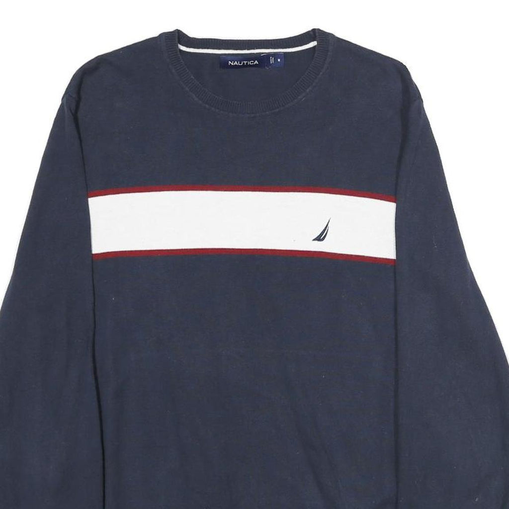 NAUTICA Mens Navy Blue & White Plain Crew Neck Basic Knit Jumper M Cotton