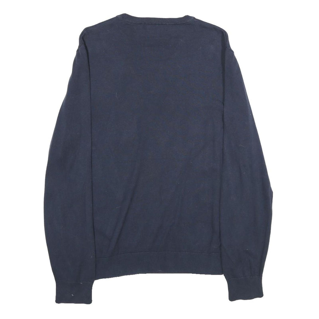 NAUTICA Mens Navy Blue & White Plain Crew Neck Basic Knit Jumper M Cotton