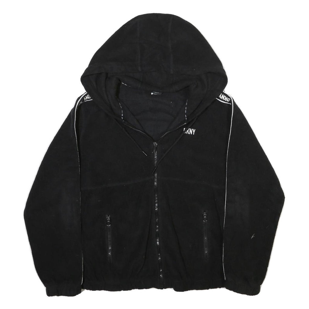 DKNY Womens Black Zip Up Hooded Polyester Blend Jacket L Fleece Casual