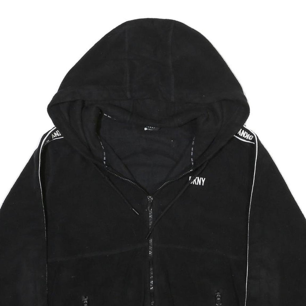 DKNY Womens Black Zip Up Hooded Polyester Blend Jacket L Fleece Casual