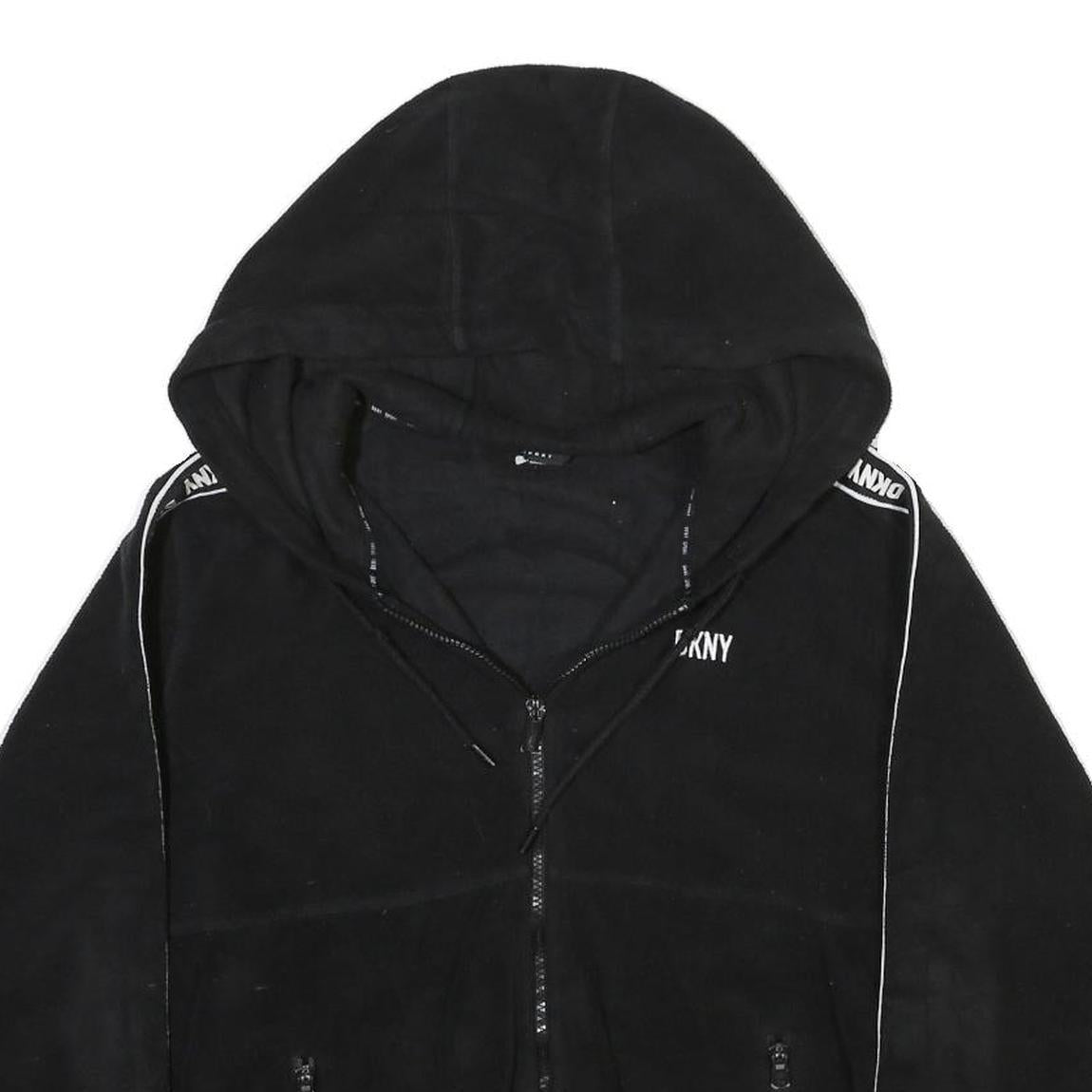 DKNY Womens Black Zip Up Hooded Polyester Blend Jacket L Fleece Casual