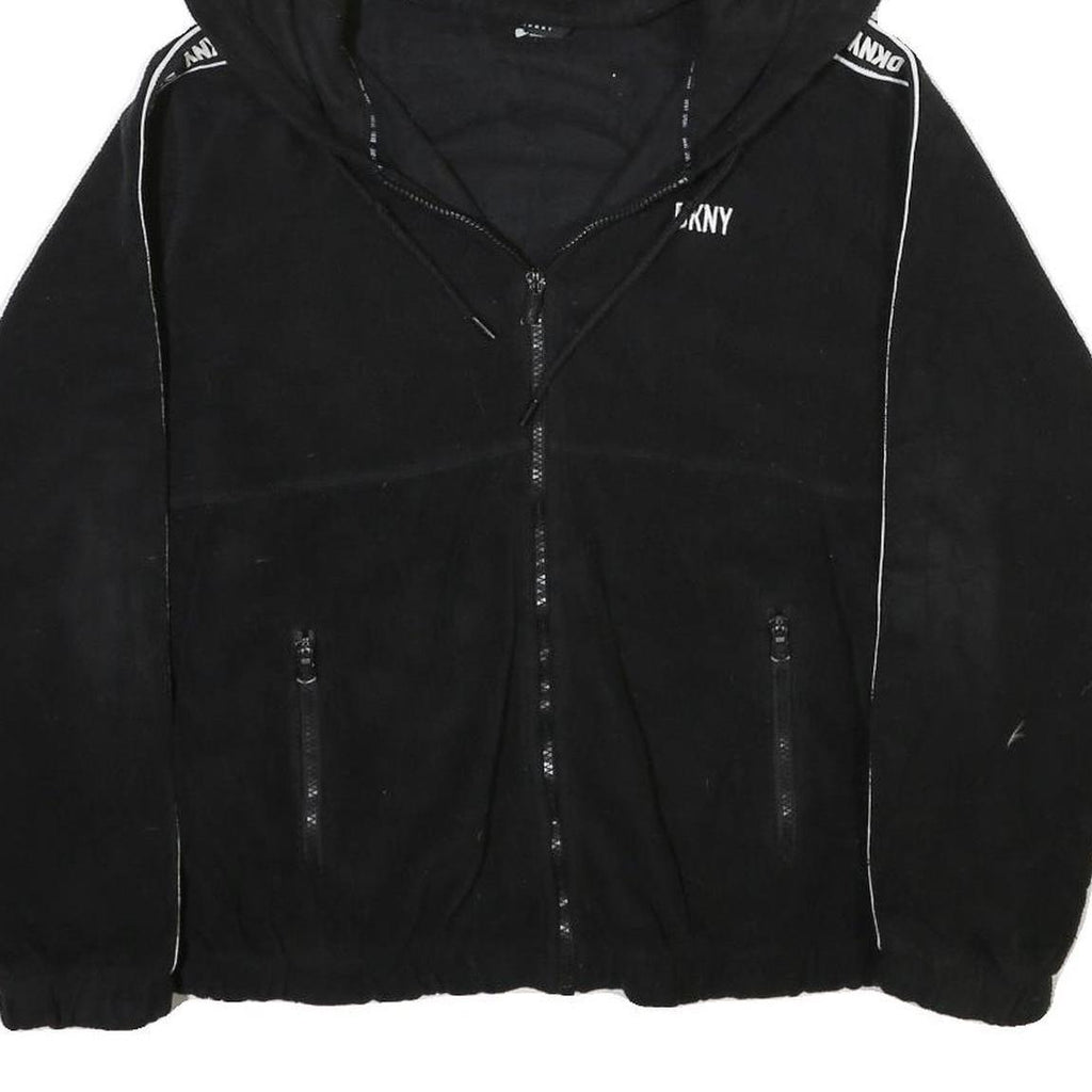 DKNY Womens Black Zip Up Hooded Polyester Blend Jacket L Fleece Casual