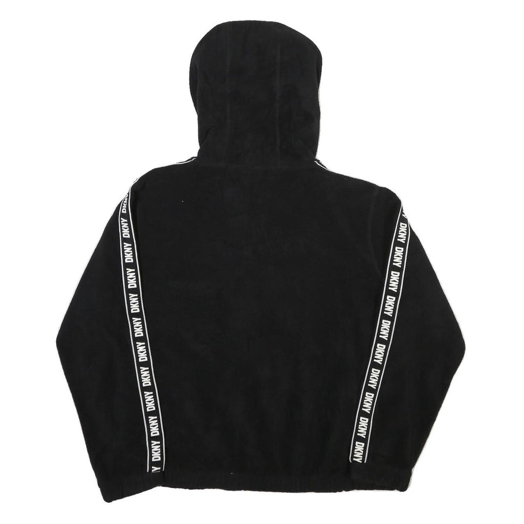 DKNY Womens Black Zip Up Hooded Polyester Blend Jacket L Fleece Casual