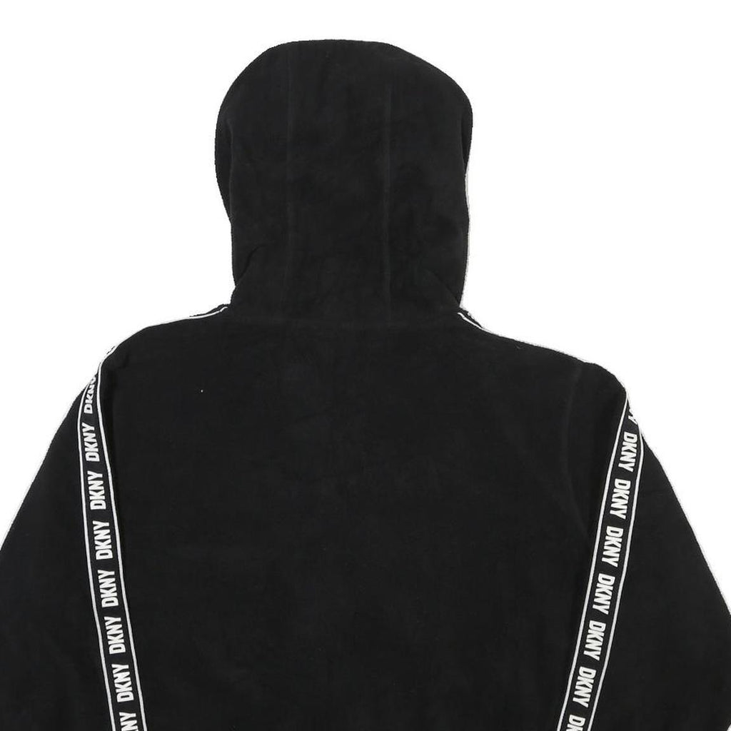 DKNY Womens Black Zip Up Hooded Polyester Blend Jacket L Fleece Casual