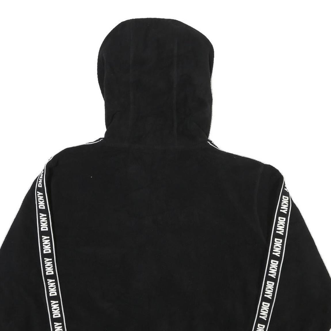 DKNY Womens Black Zip Up Hooded Polyester Blend Jacket L Fleece Casual