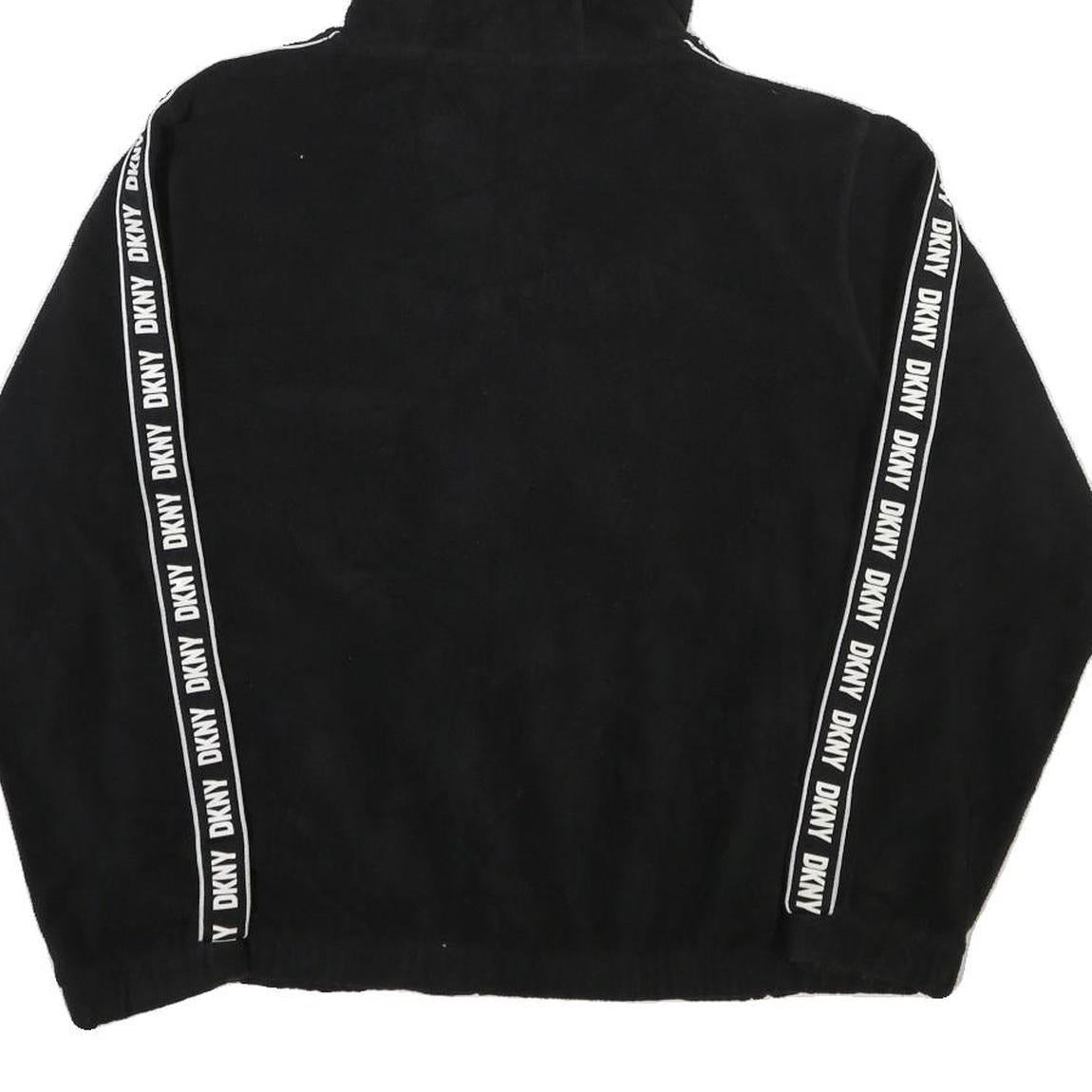 DKNY Womens Black Zip Up Hooded Polyester Blend Jacket L Fleece Casual