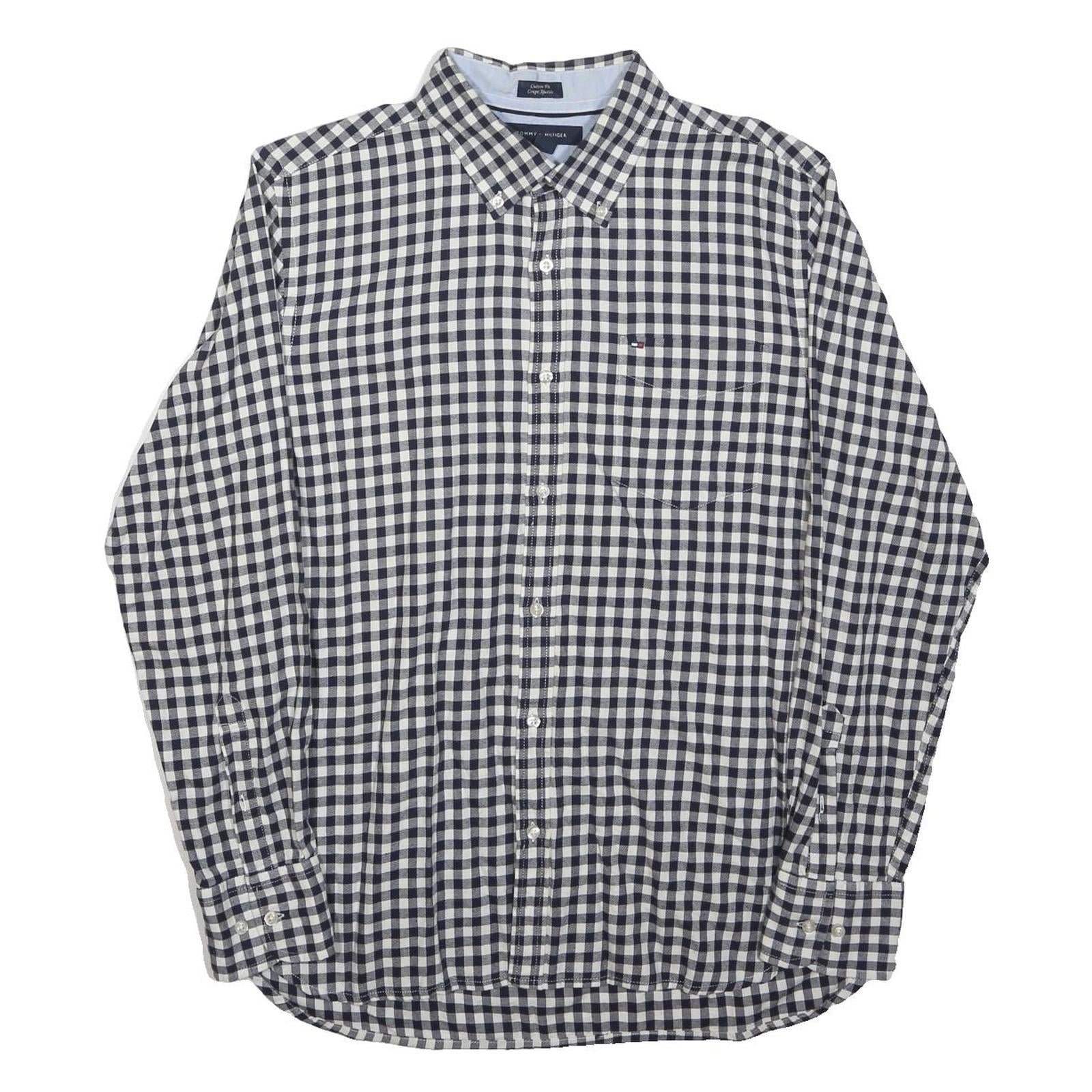 TOMMY HILFIGER Mens Black & White Check Shirt M Button Down Cotton Casual