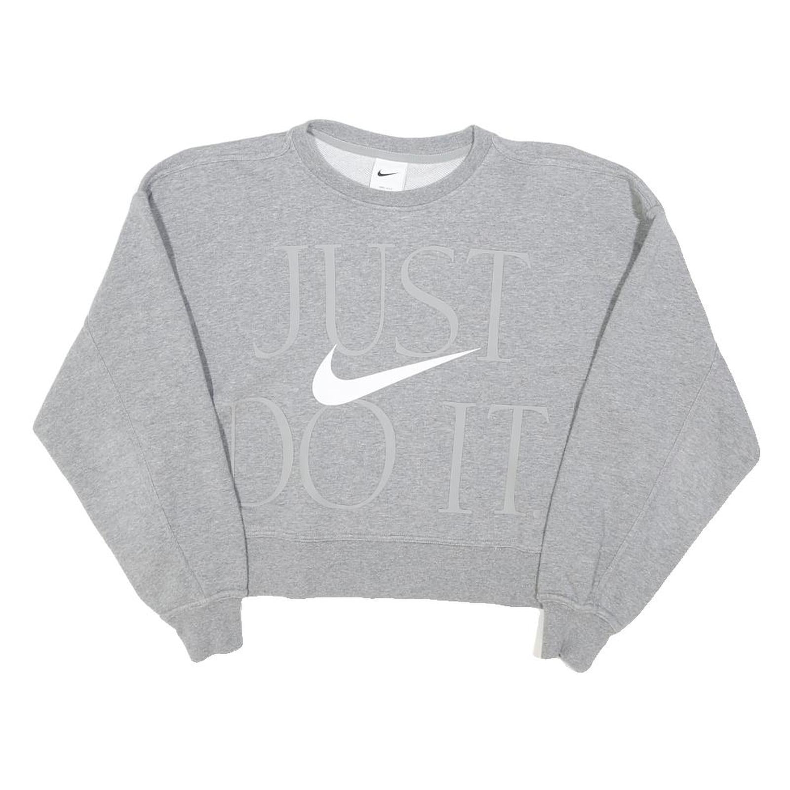 NIKE Womens Grey Cotton Blend Crew Neck XS Just Do It Sweatshirt Casual Comfort