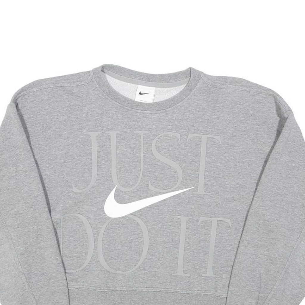NIKE Womens Grey Cotton Blend Crew Neck XS Just Do It Sweatshirt Casual Comfort